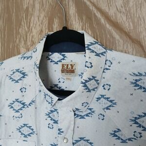 ELY CATTLEMAN Shirt Pearl Snap Western Men's XXL White Aztec Southwest Rodeo